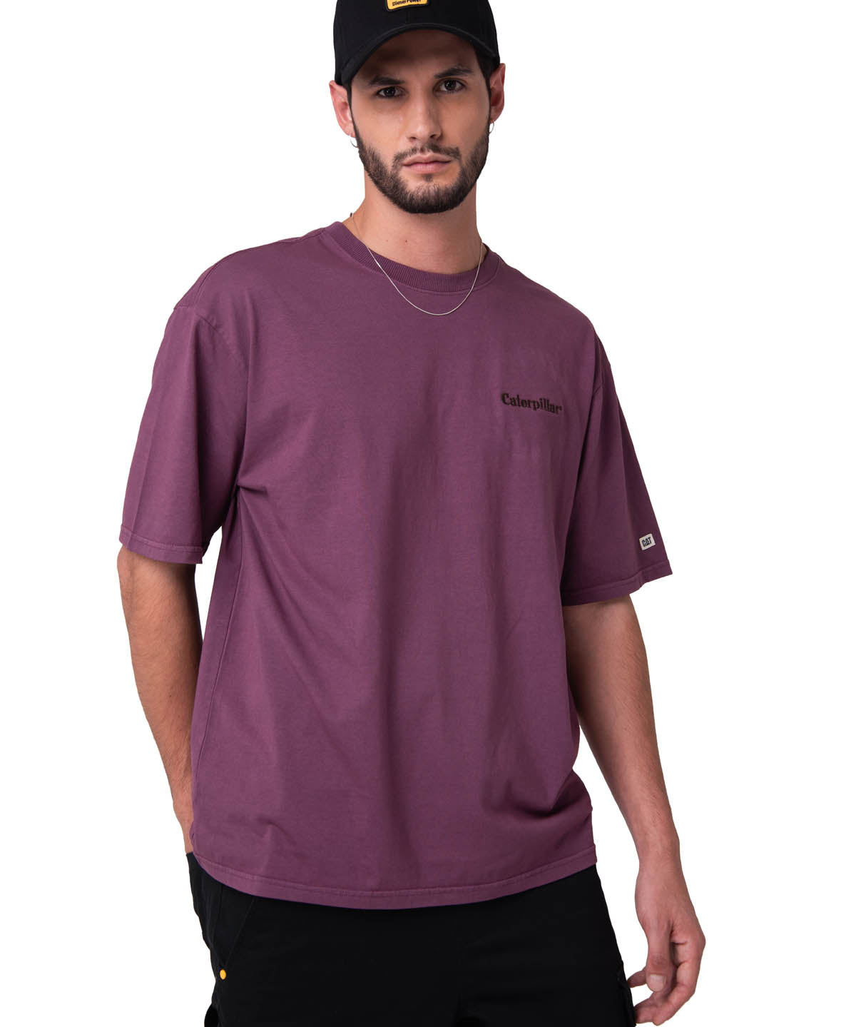 Polera Manga Corta Hombre Heavyweight Relaxed Burdeo Cat
