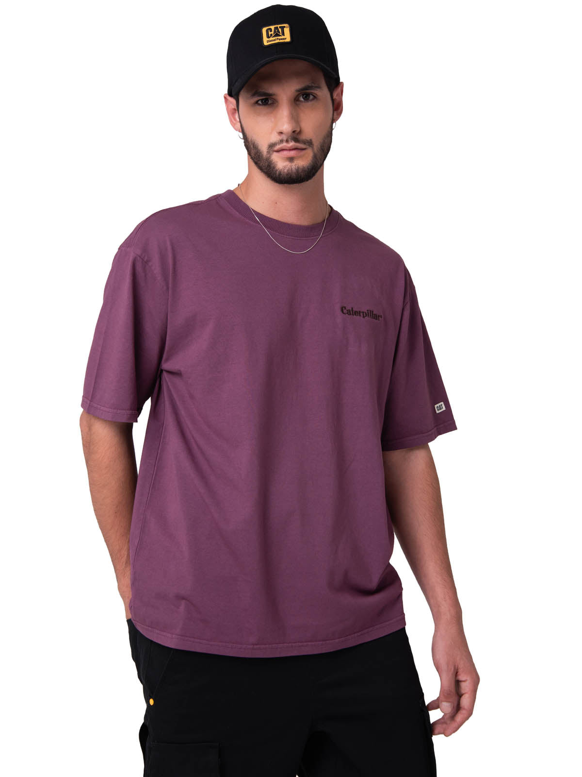 Polera Manga Corta Hombre Heavyweight Relaxed Burdeo Cat