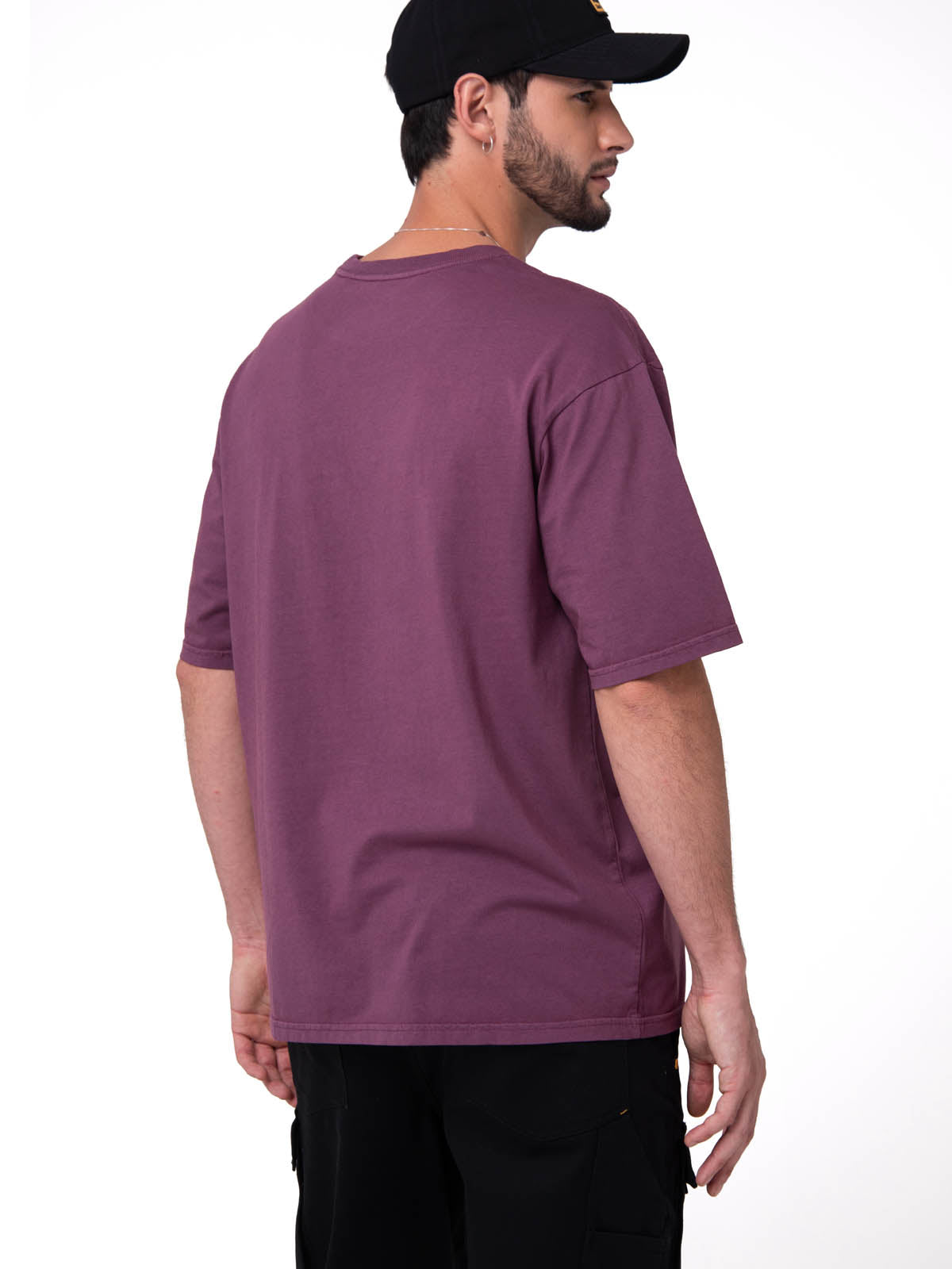 Polera Manga Corta Hombre Heavyweight Relaxed Burdeo Cat