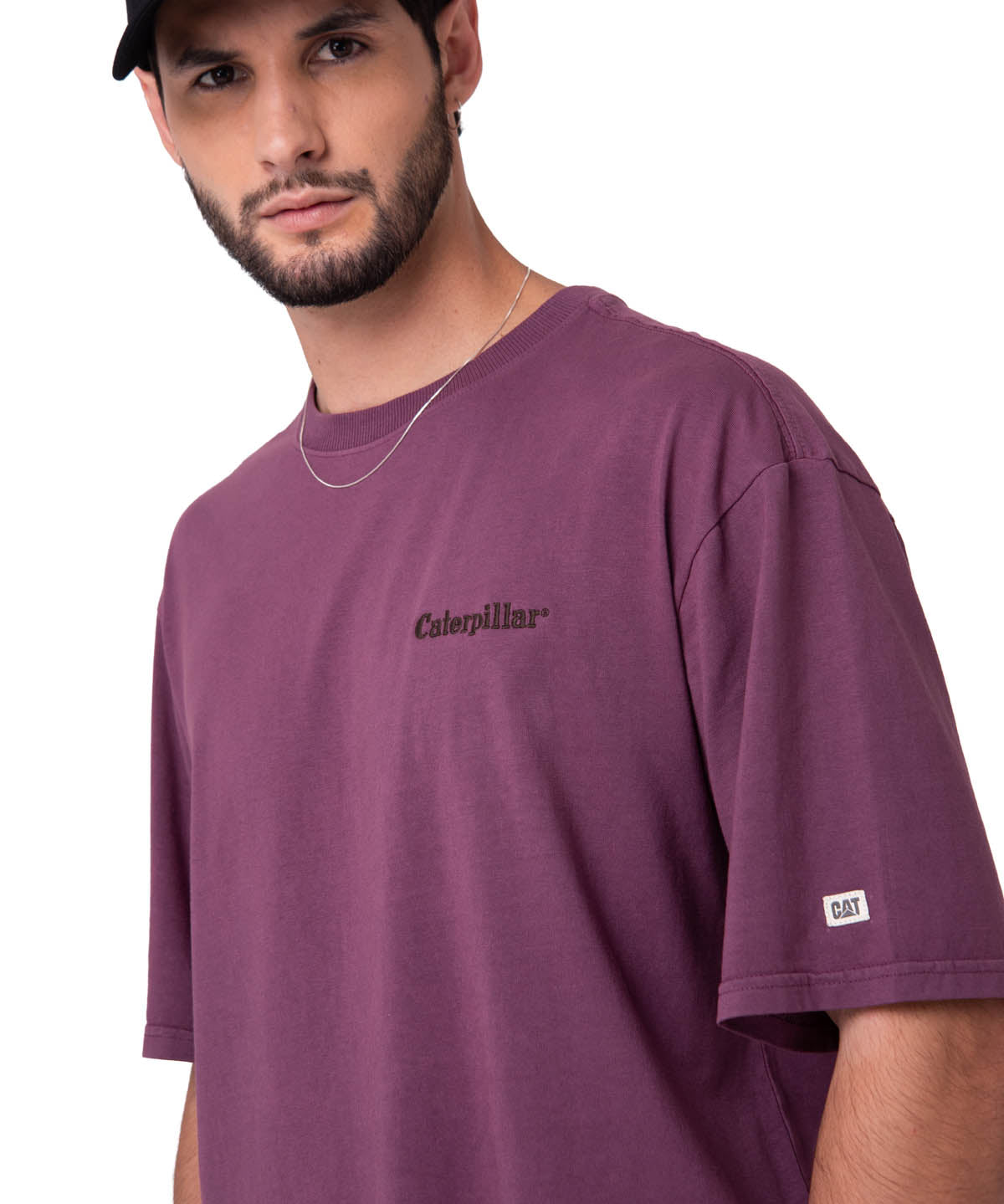 Polera Manga Corta Hombre Heavyweight Relaxed Burdeo Cat