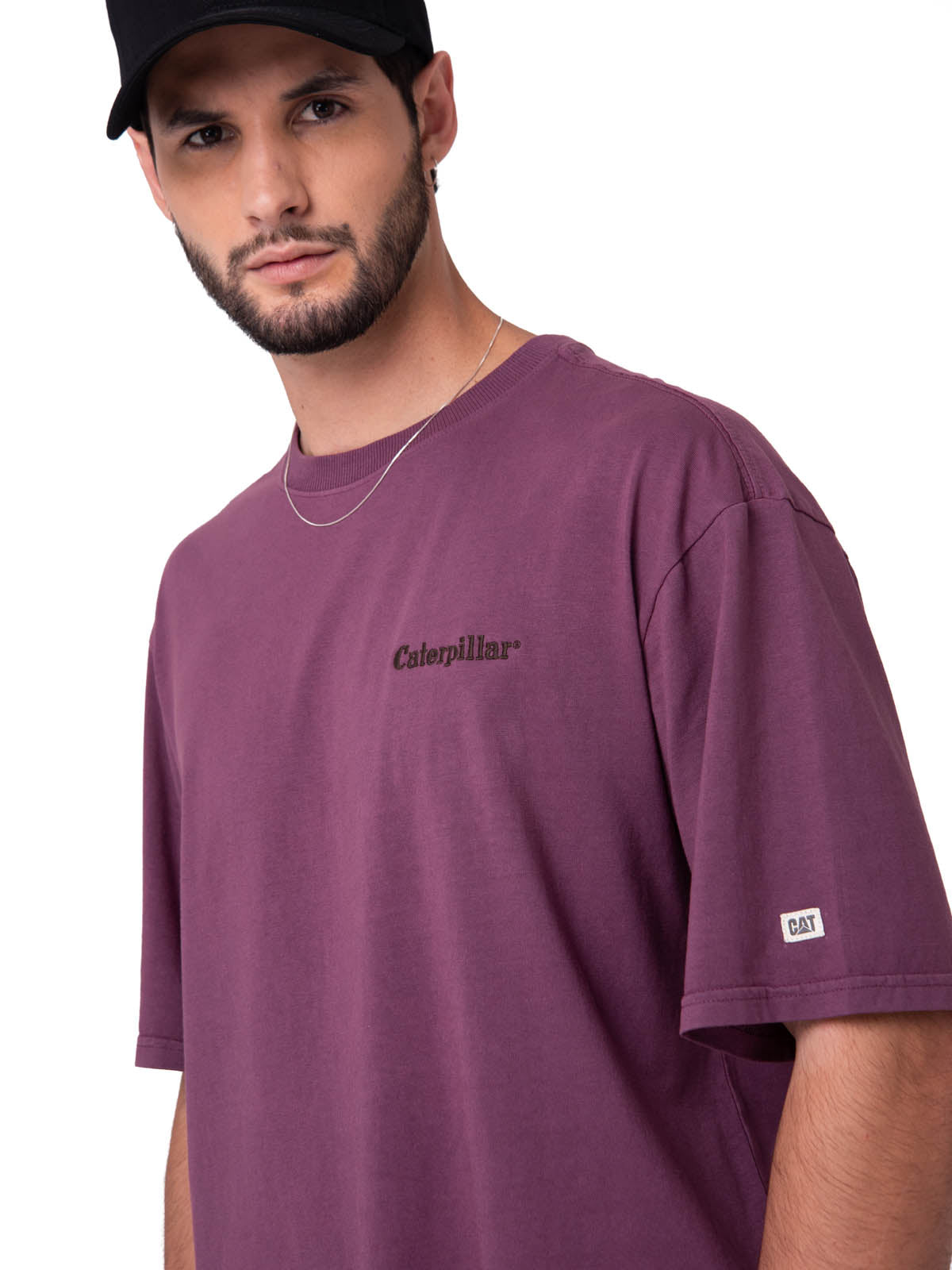 Polera Manga Corta Hombre Heavyweight Relaxed Burdeo Cat