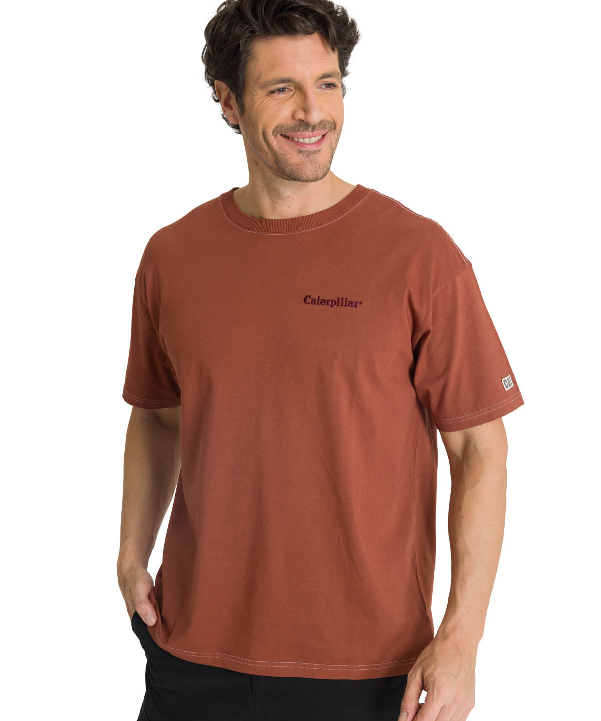 Polera Casual Hombre Heavyweight Relaxed Ladrillo CAT