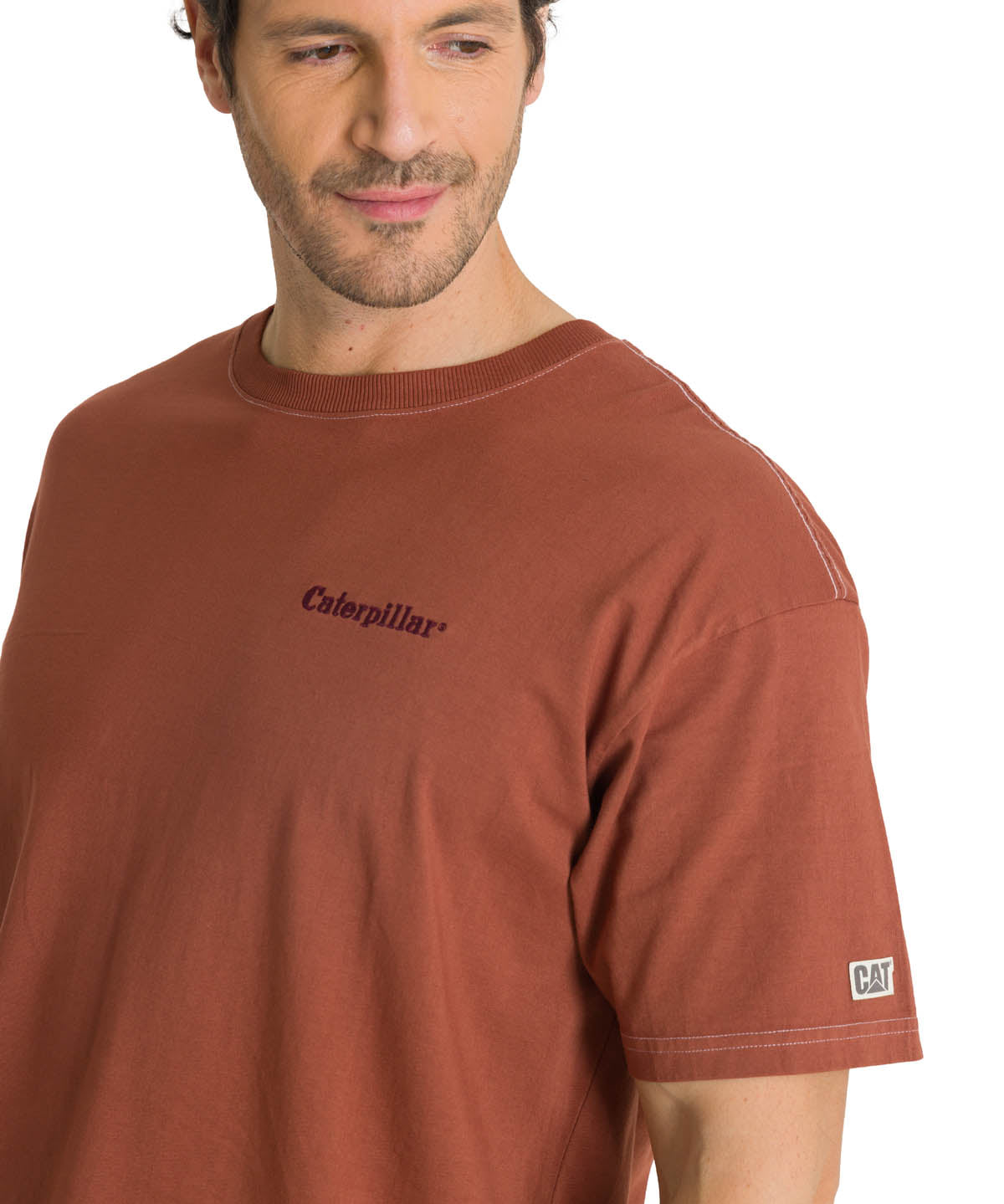 Polera Casual Hombre Heavyweight Relaxed Ladrillo CAT