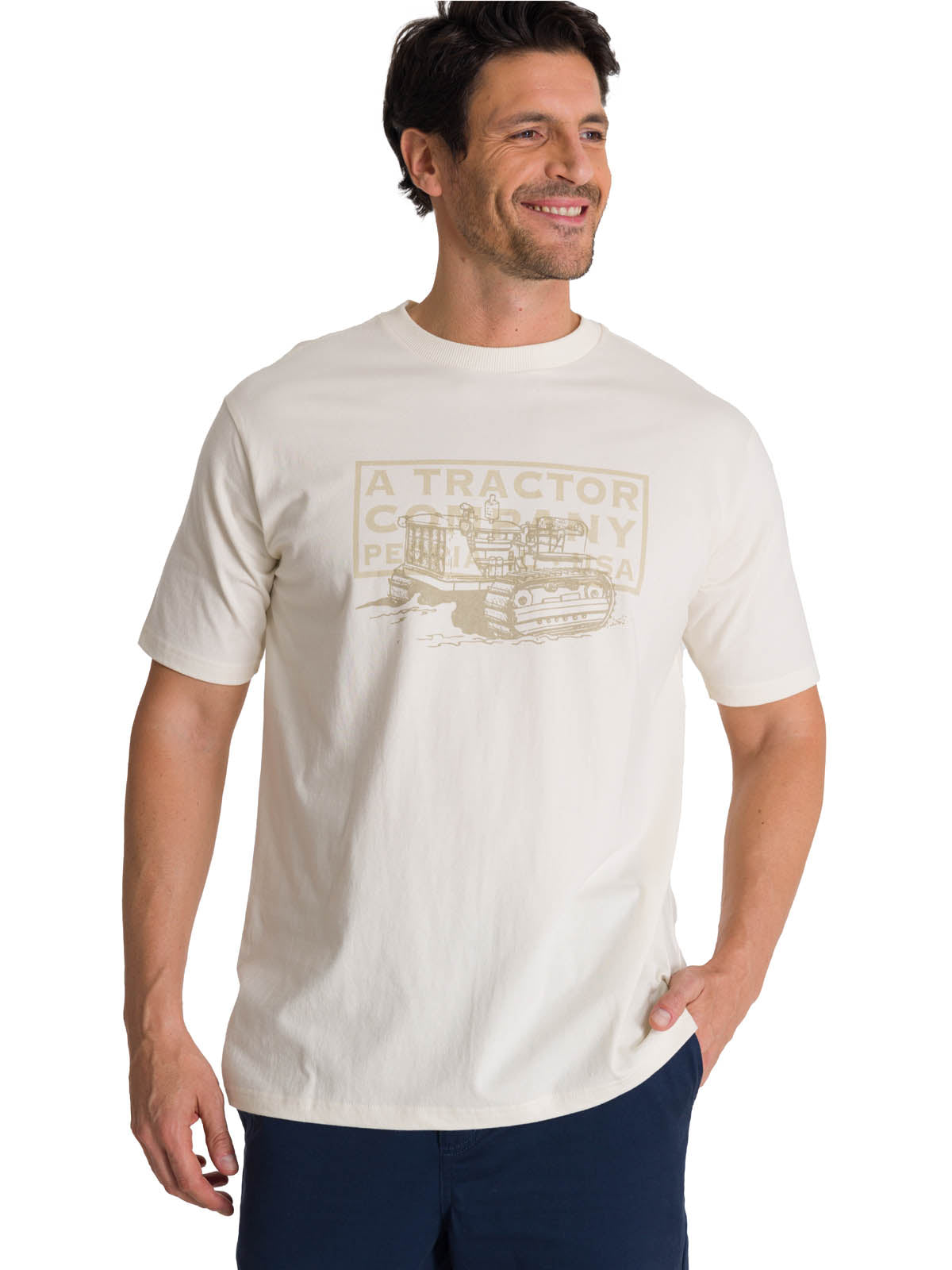 Polera Manga Corta Hombre Heritage Tractor Beige CAT