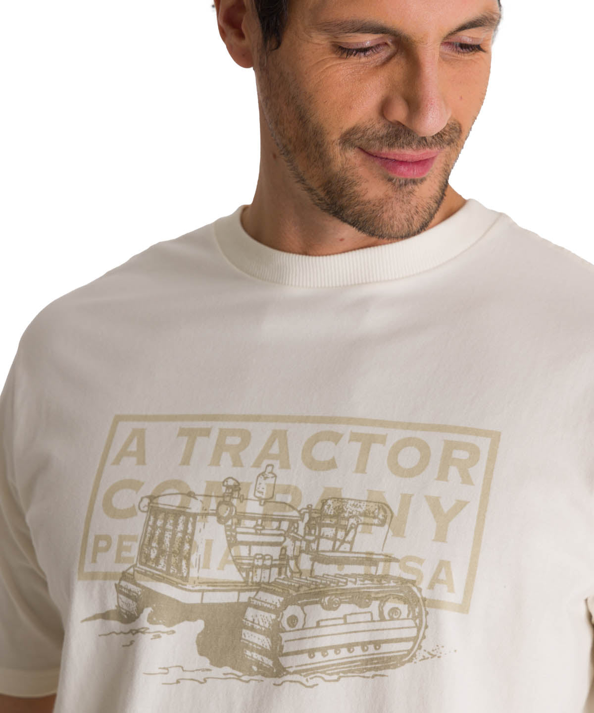 Polera Manga Corta Hombre Heritage Tractor Beige CAT