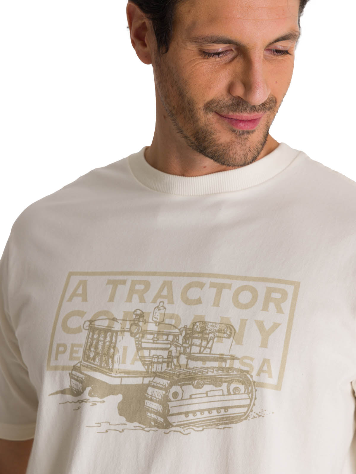 Polera Manga Corta Hombre Heritage Tractor Beige CAT
