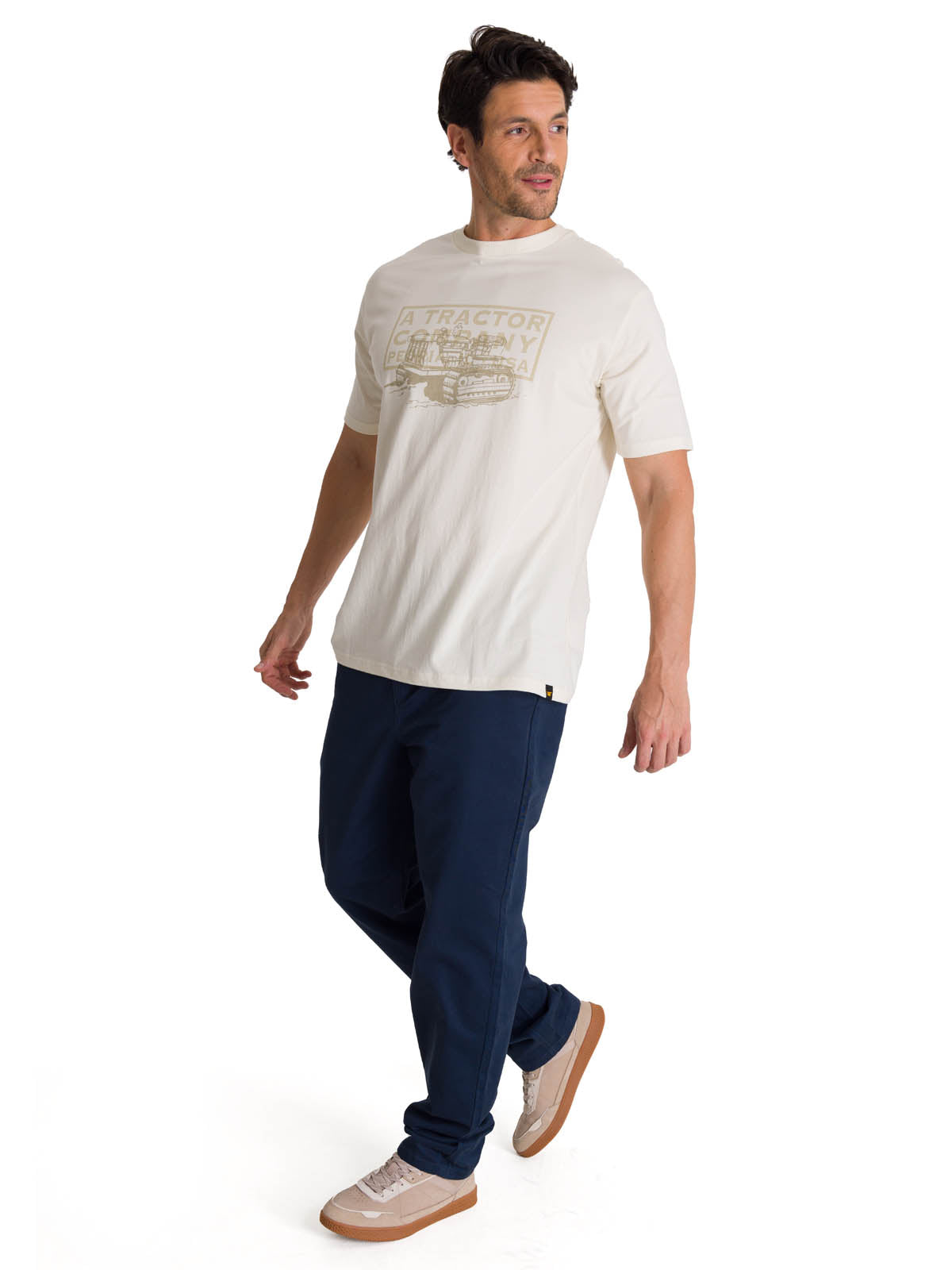 Polera Manga Corta Hombre Heritage Tractor Beige CAT