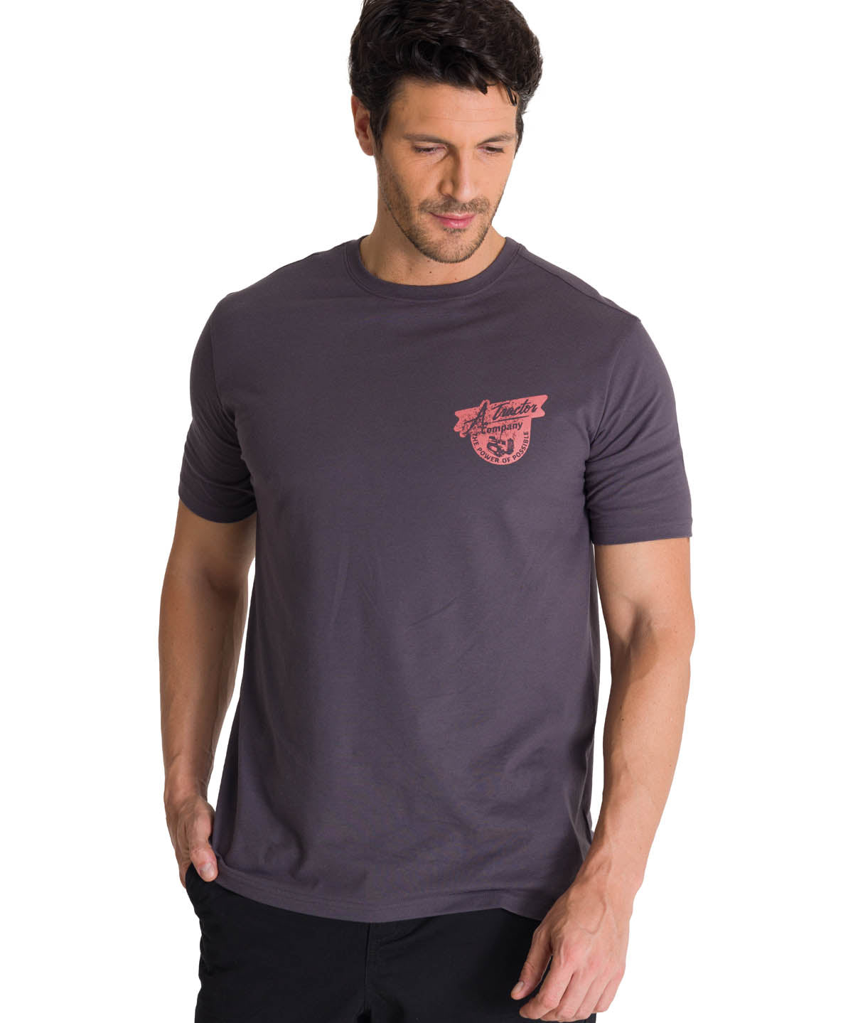 Polera Manga Corta Hombre Heritage Tractor Gris CAT