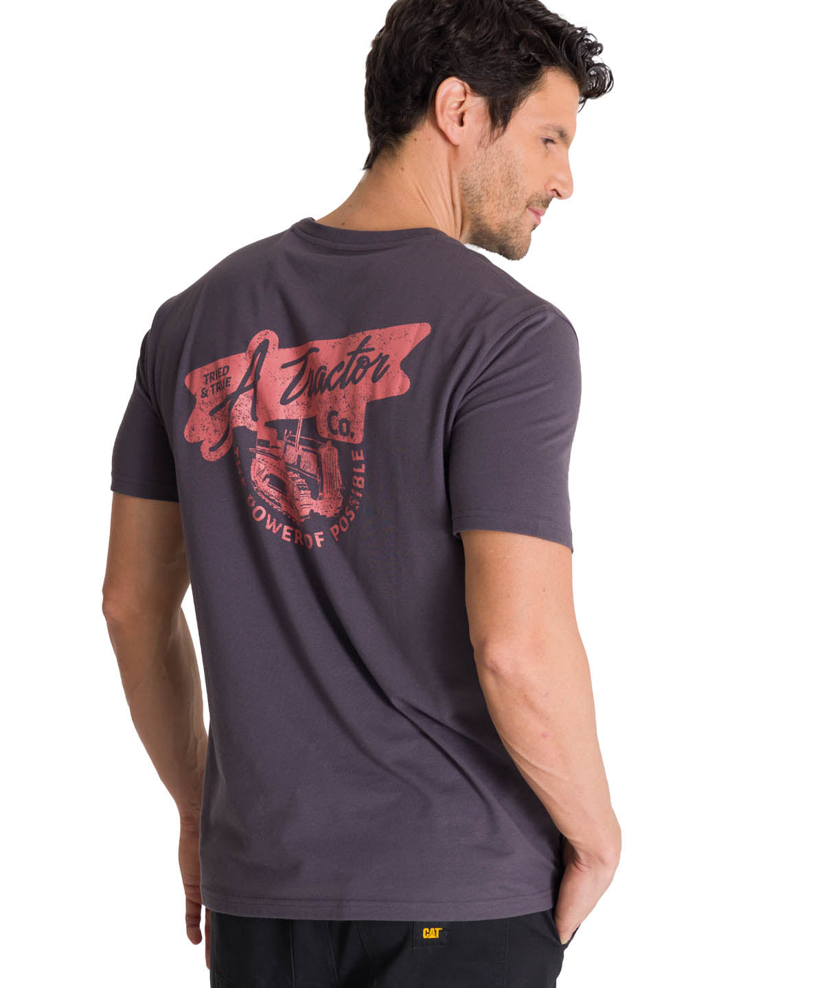 Polera Manga Corta Hombre Heritage Tractor Gris CAT