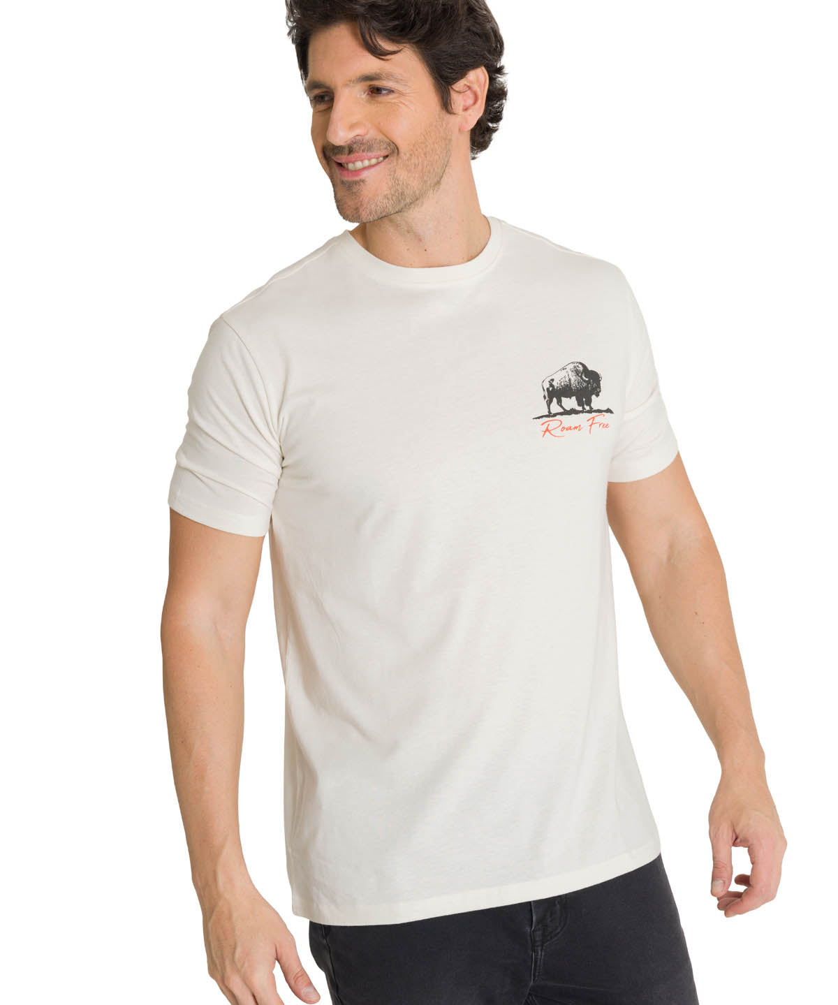 Polera Manga Corta Hombre Roam Free Bison Blanco CAT