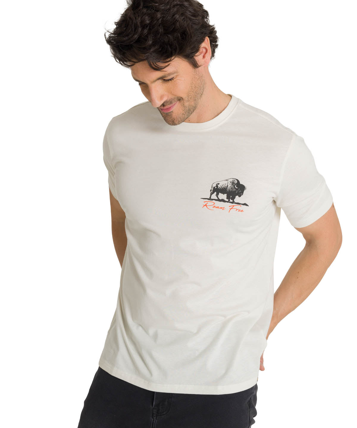Polera Manga Corta Hombre Roam Free Bison Blanco CAT