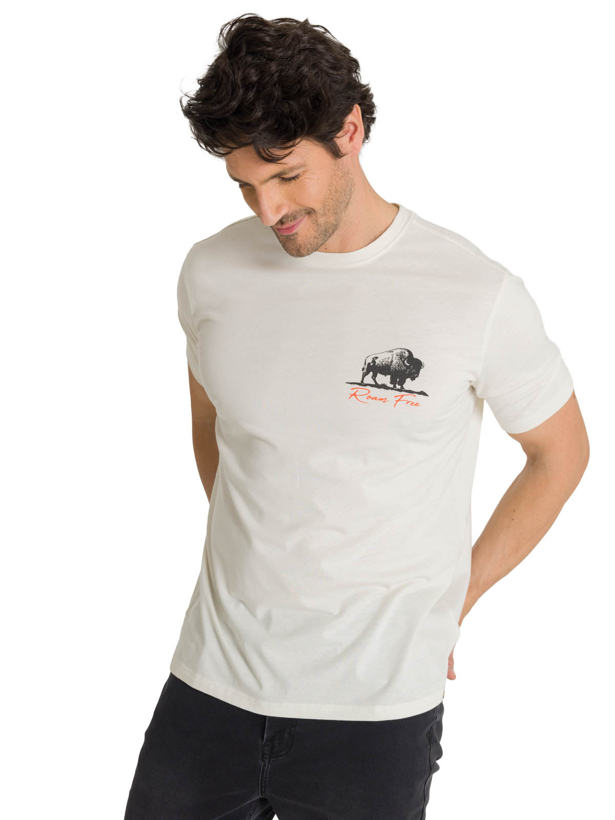 Polera Manga Corta Hombre Roam Free Bison Blanco CAT