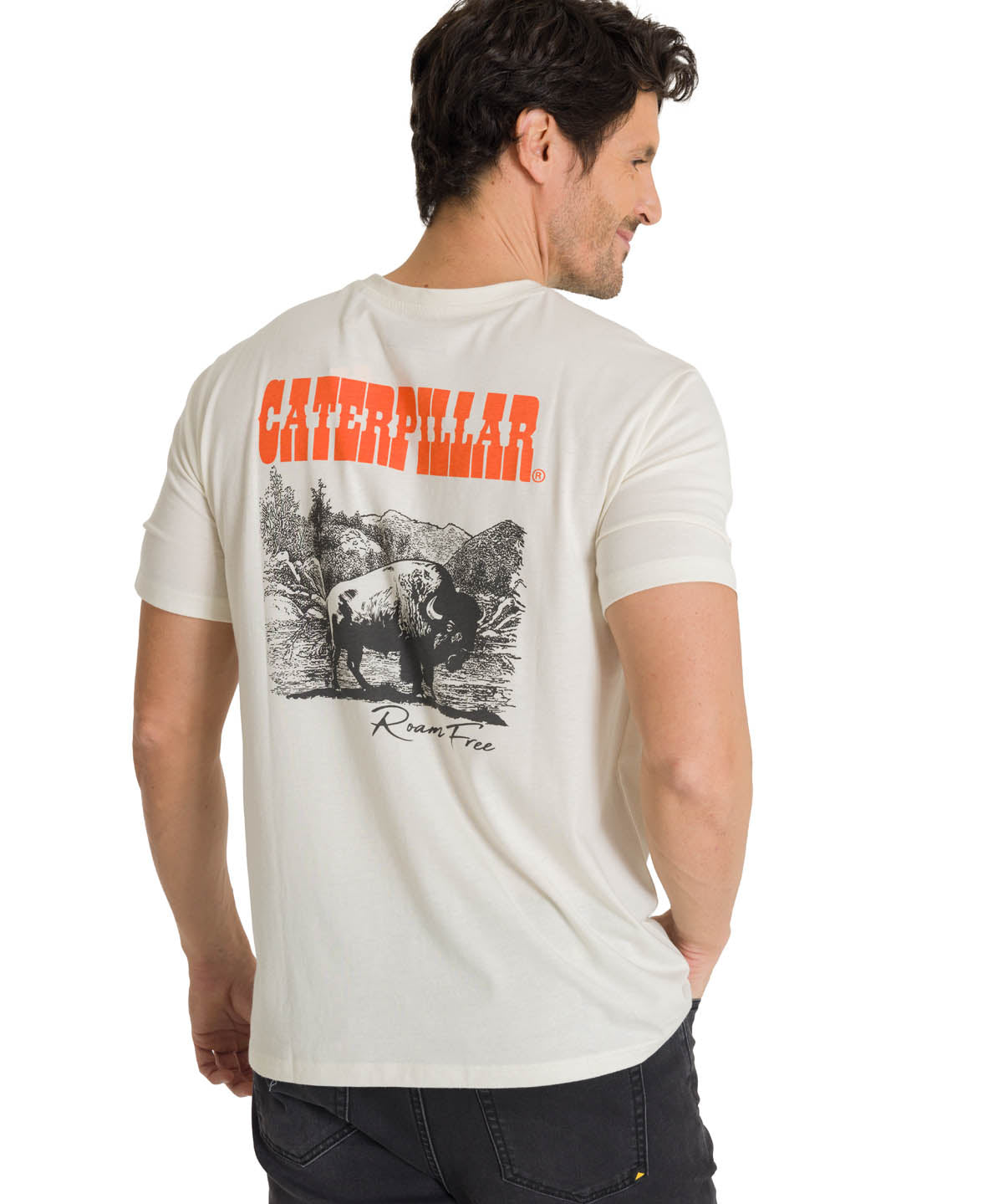 Polera Manga Corta Hombre Roam Free Bison Blanco CAT