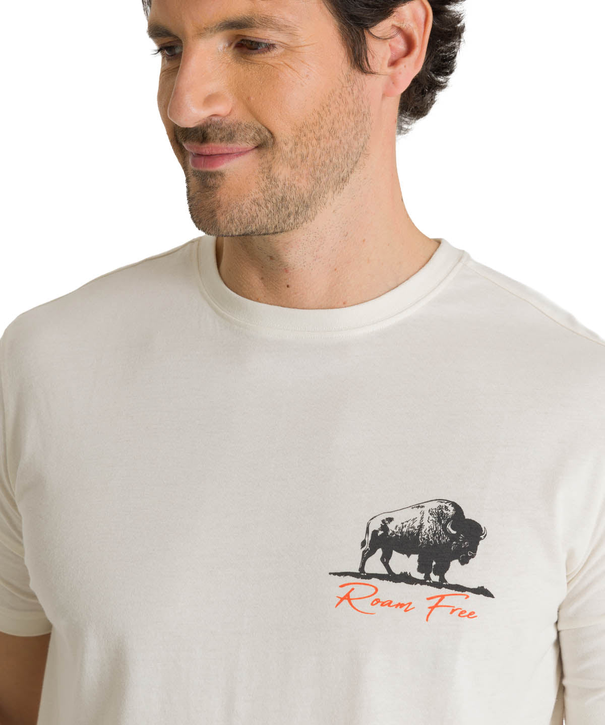 Polera Manga Corta Hombre Roam Free Bison Blanco CAT