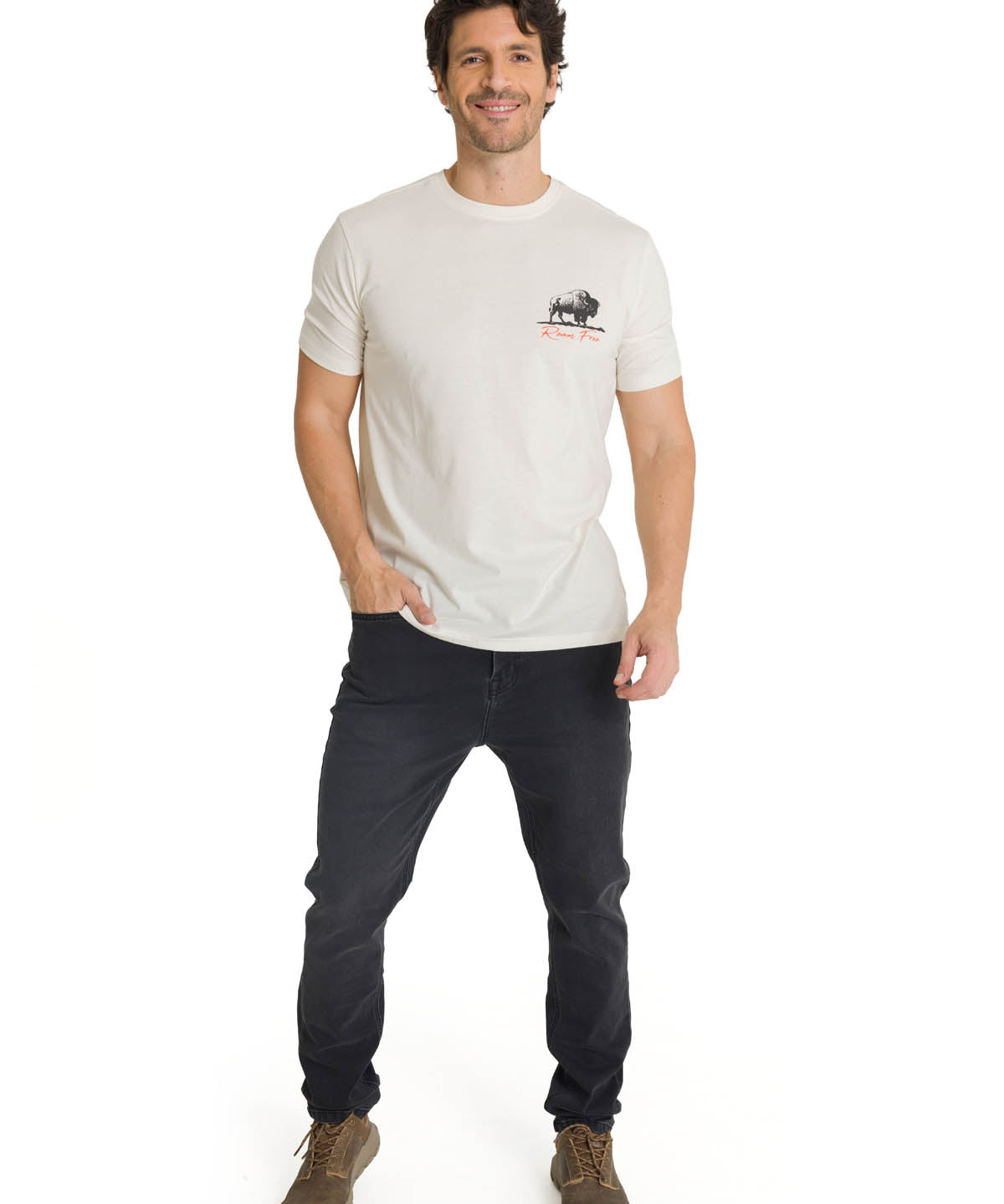 Polera Manga Corta Hombre Roam Free Bison Blanco CAT