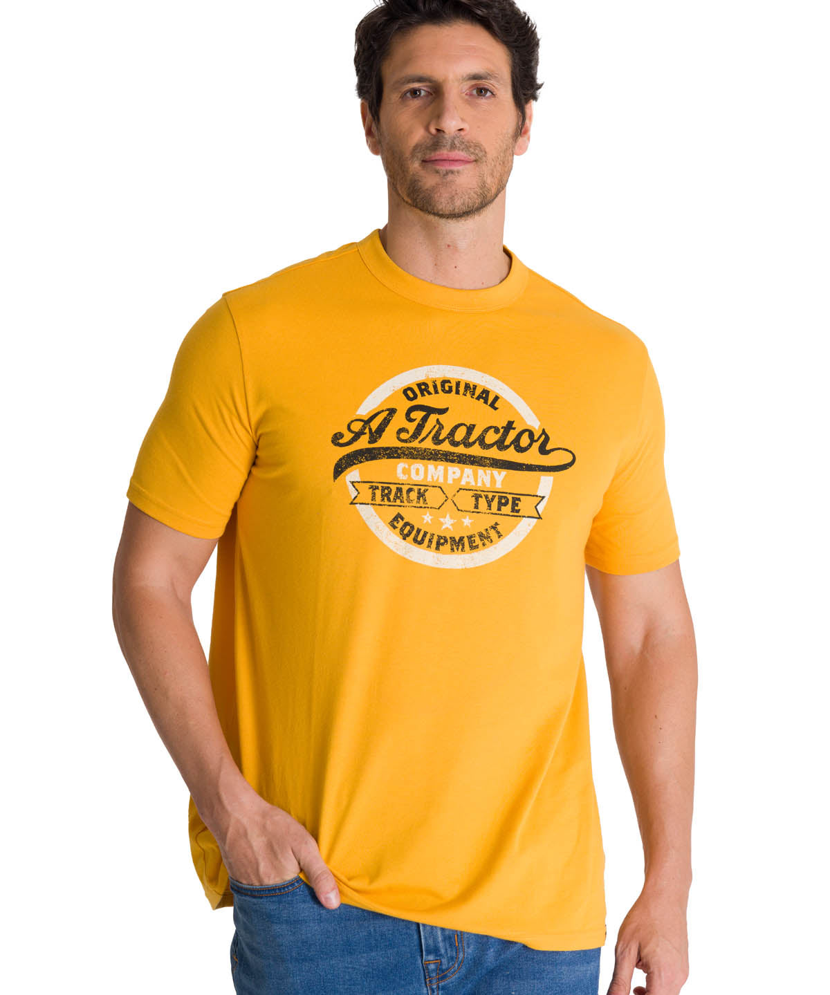 Polera Manga Corta Hombre Original Tractor Amarillo CAT
