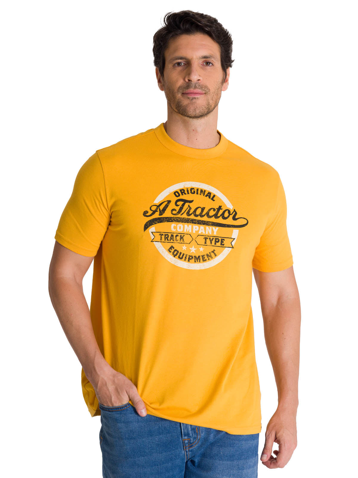 Polera Manga Corta Hombre Original Tractor Amarillo CAT