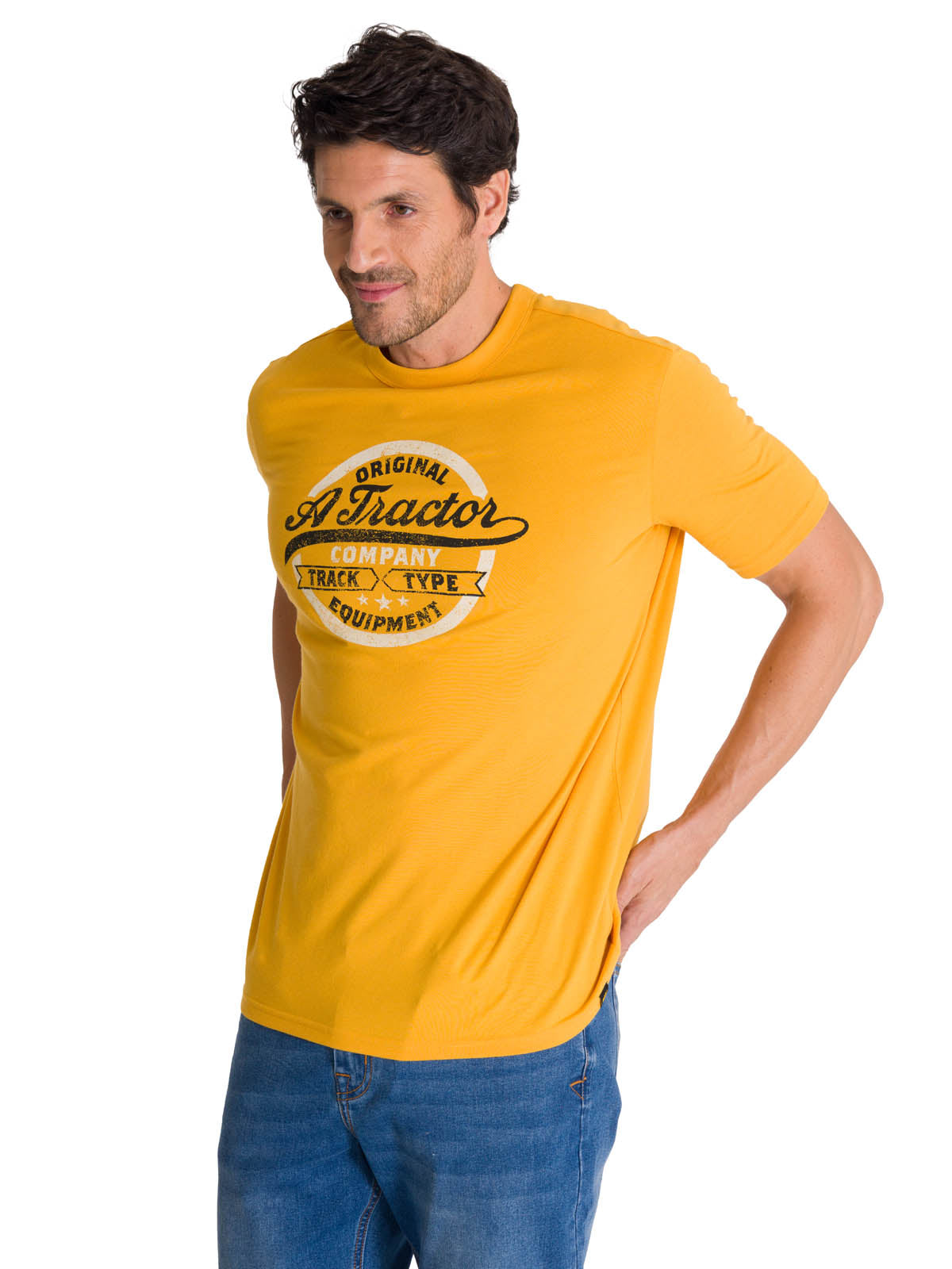 Polera Manga Corta Hombre Original Tractor Amarillo CAT