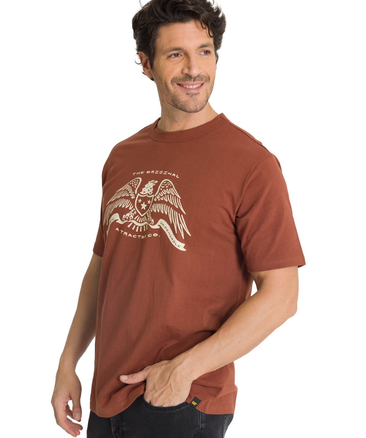 Polera Manga Corta Hombre Roam Free Terracota CAT