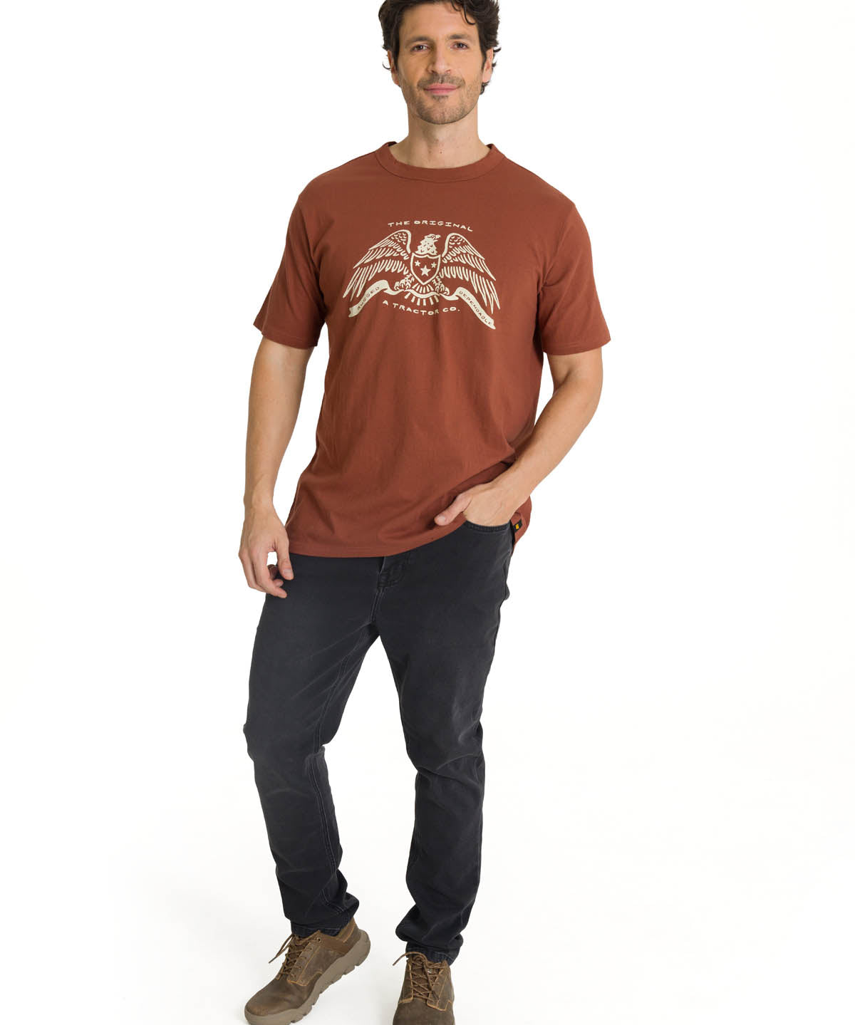 Polera Manga Corta Hombre Roam Free Terracota CAT