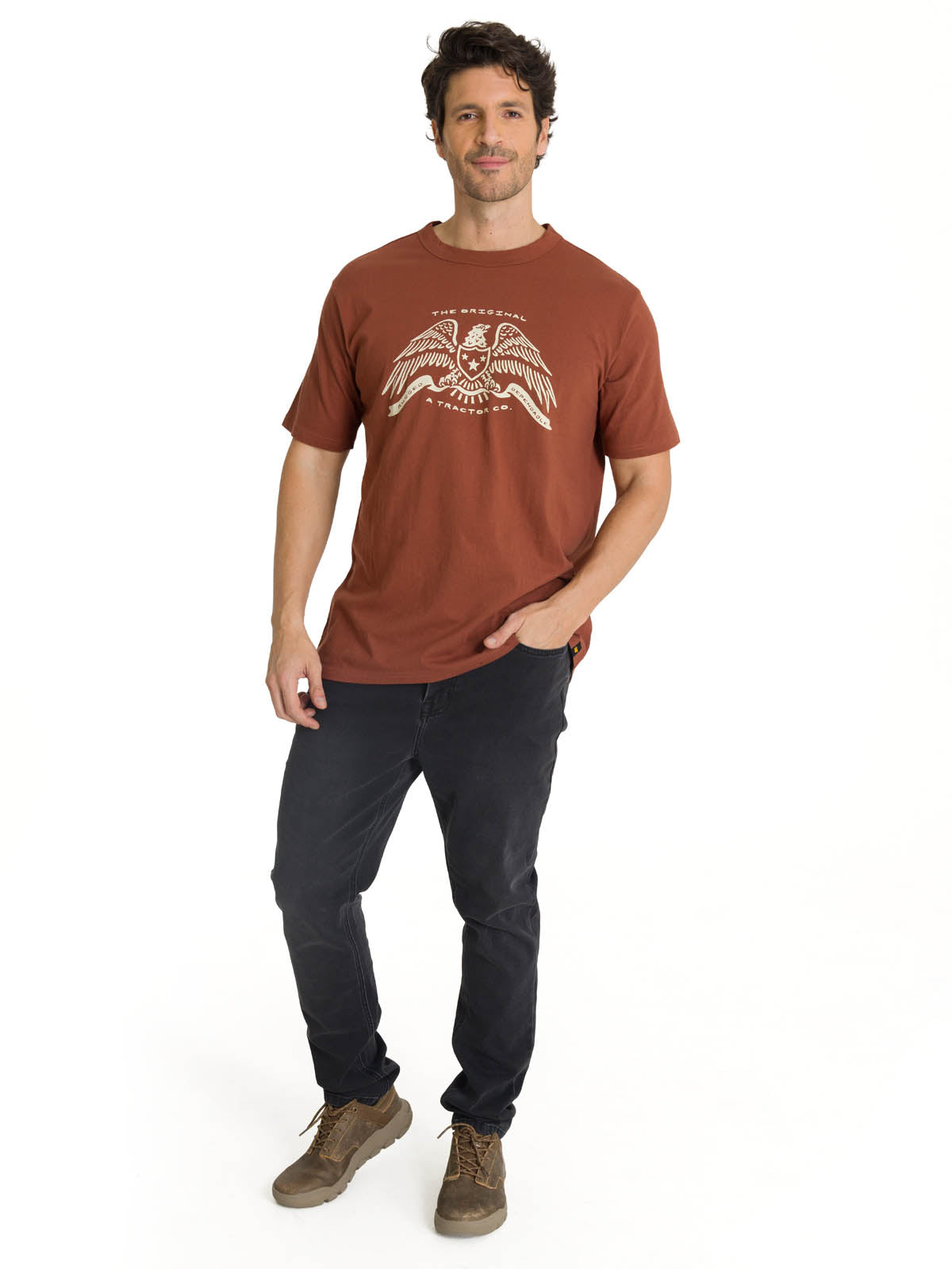 Polera Manga Corta Hombre Roam Free Terracota CAT