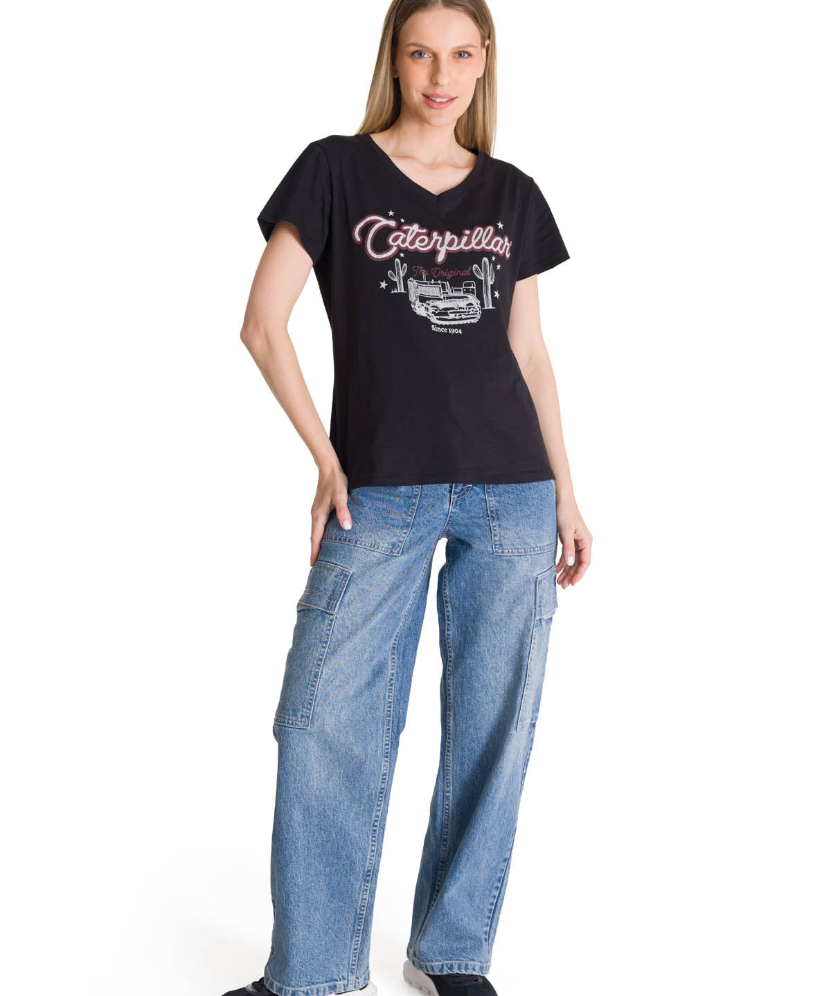 POLERA MANGA CORTA MUJER V-NECK GRAPHIC TEE NEGRO