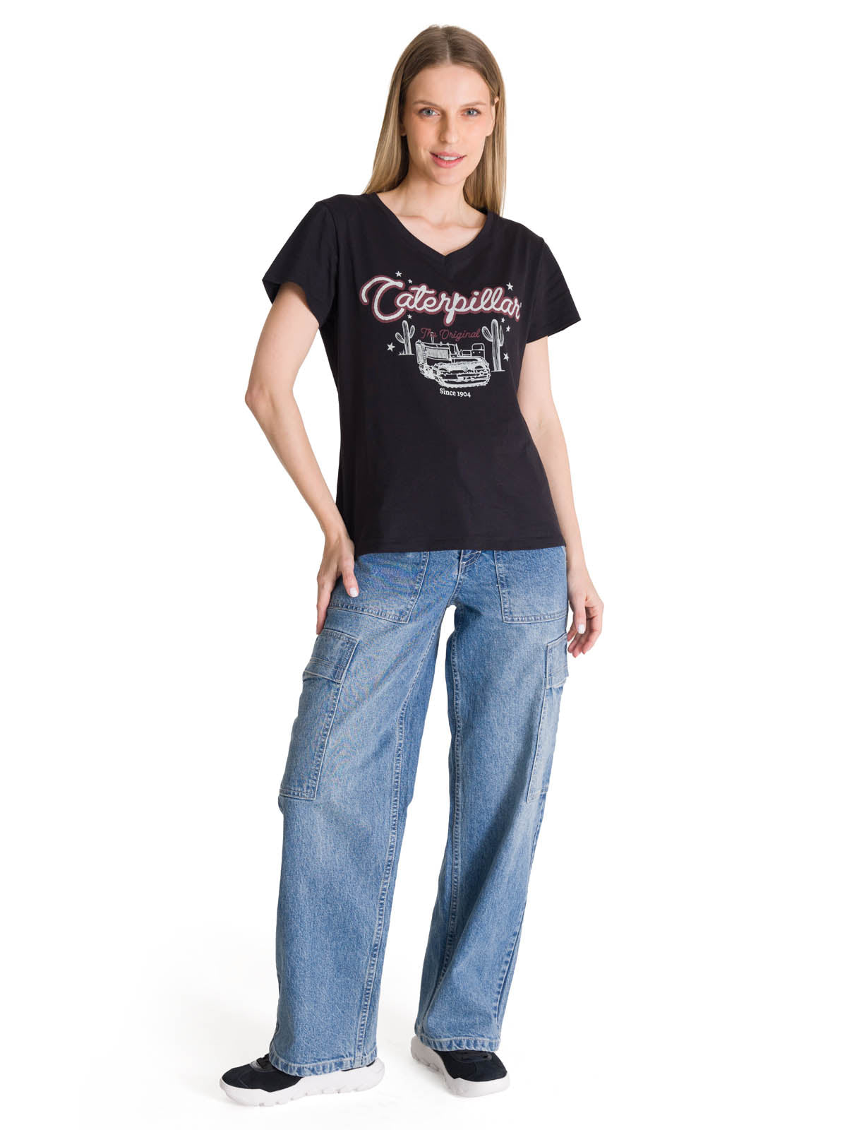 POLERA MANGA CORTA MUJER V-NECK GRAPHIC TEE NEGRO