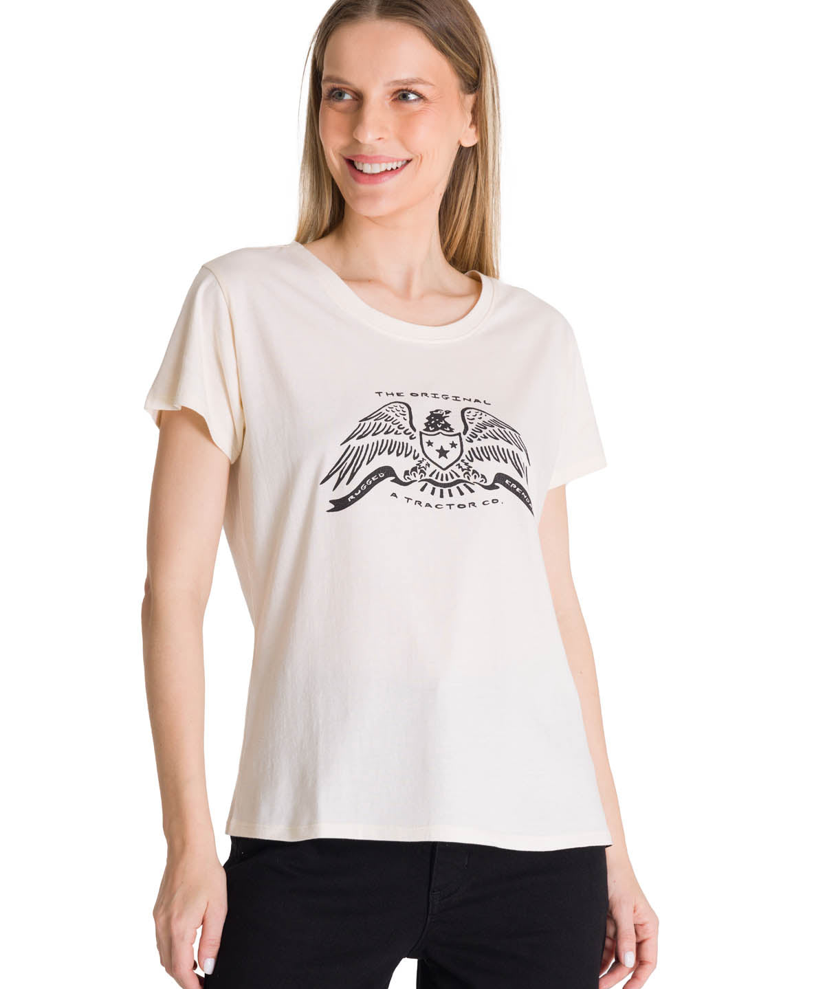 Polera Manga Corta Mujer Crew Diseño Blanco CAT