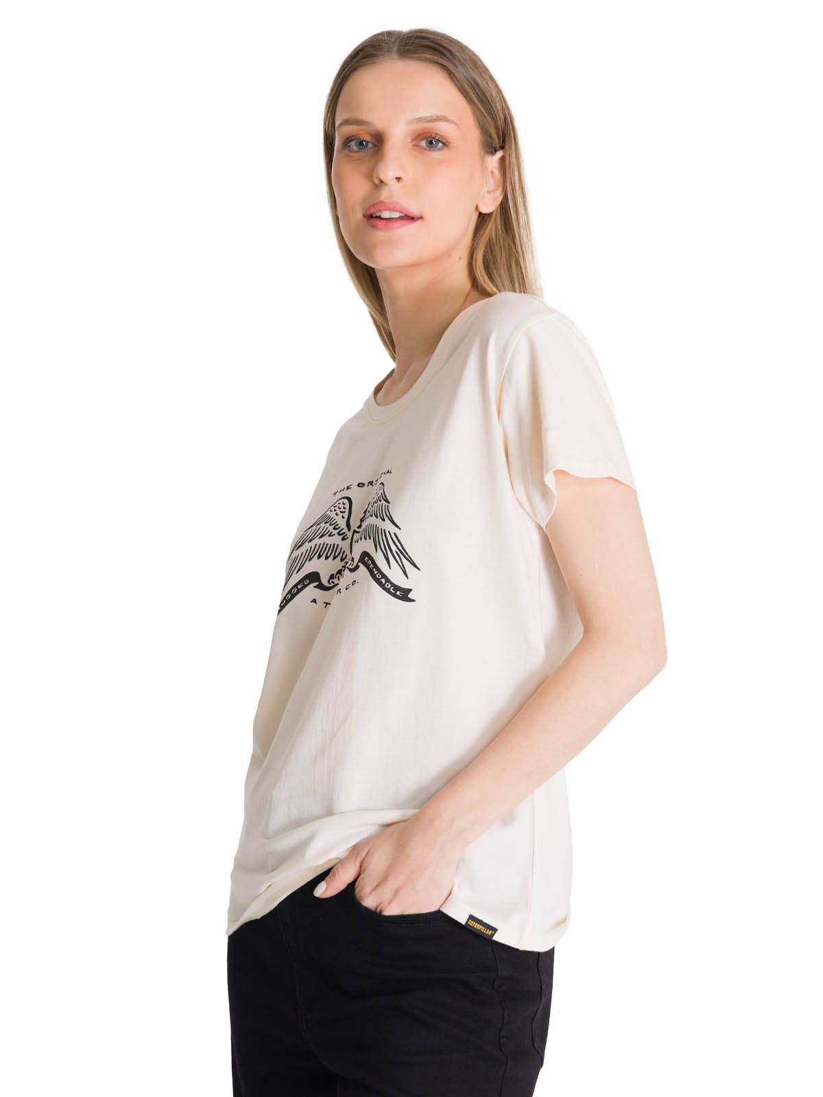 Polera Manga Corta Mujer Crew Diseño Blanco CAT
