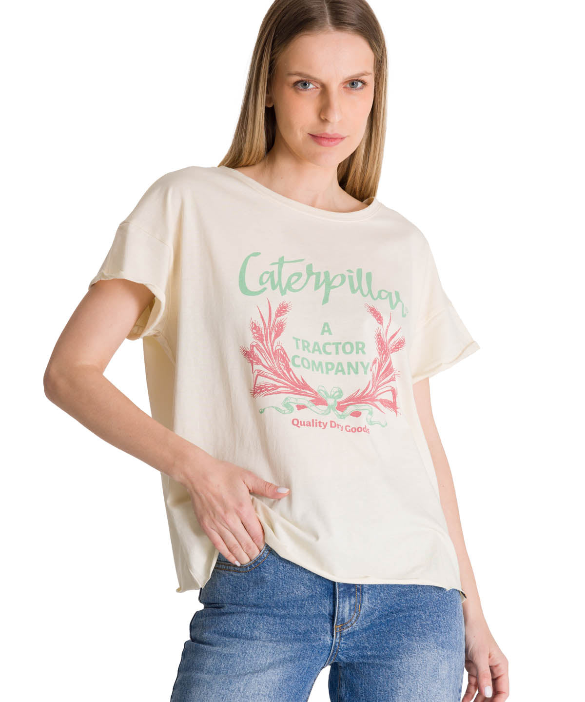 Polera Manga Corta Mujer Diseño Crema CAT