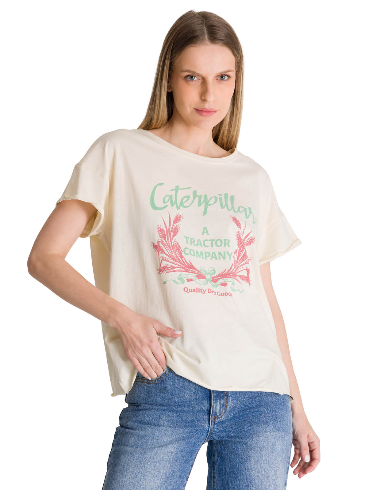 Polera Manga Corta Mujer Diseño Crema CAT