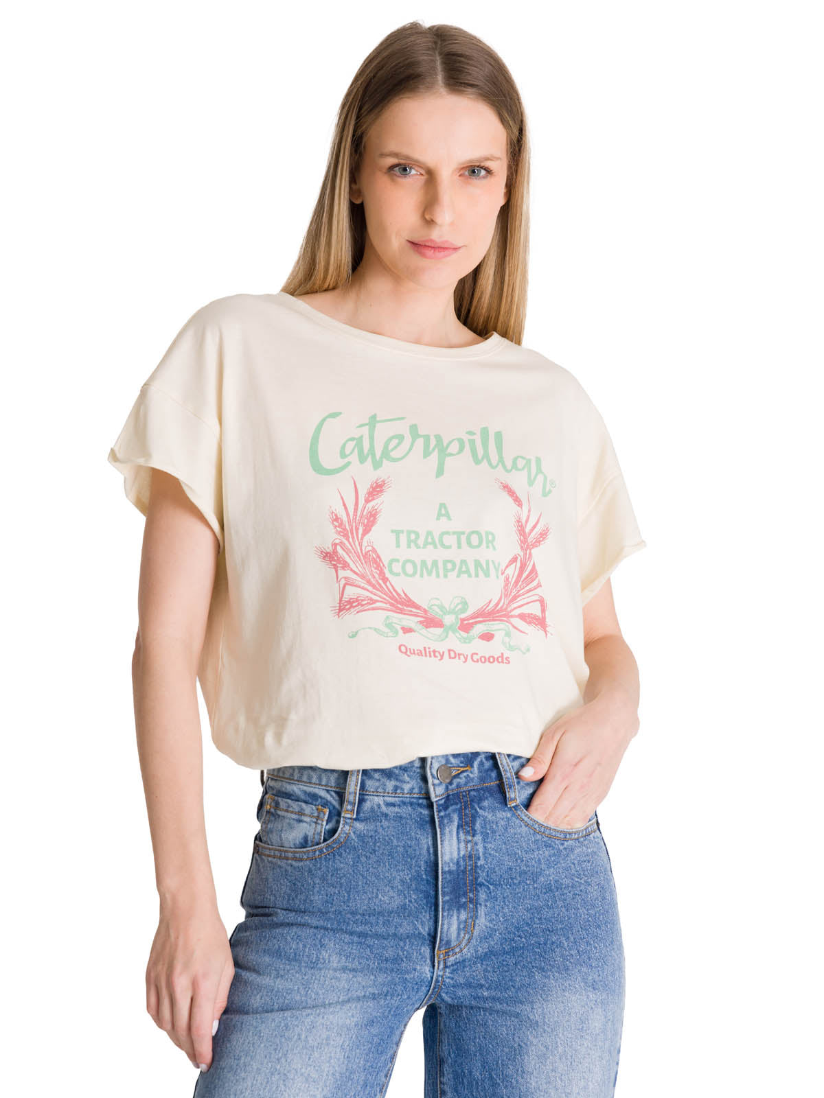 Polera Manga Corta Mujer Diseño Crema CAT