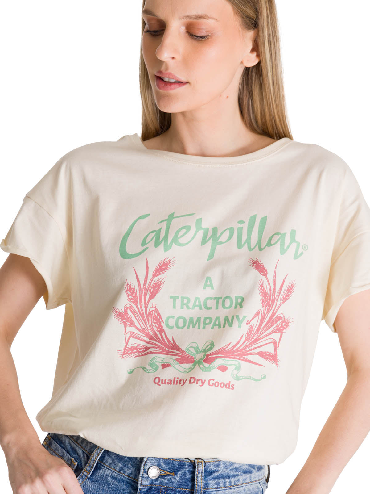 Polera Manga Corta Mujer Diseño Crema CAT