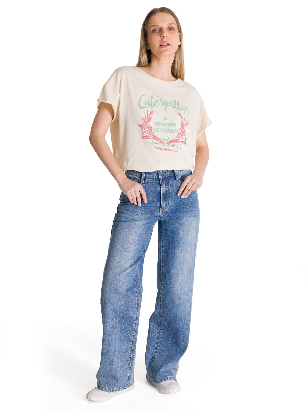 Polera Manga Corta Mujer Diseño Crema CAT