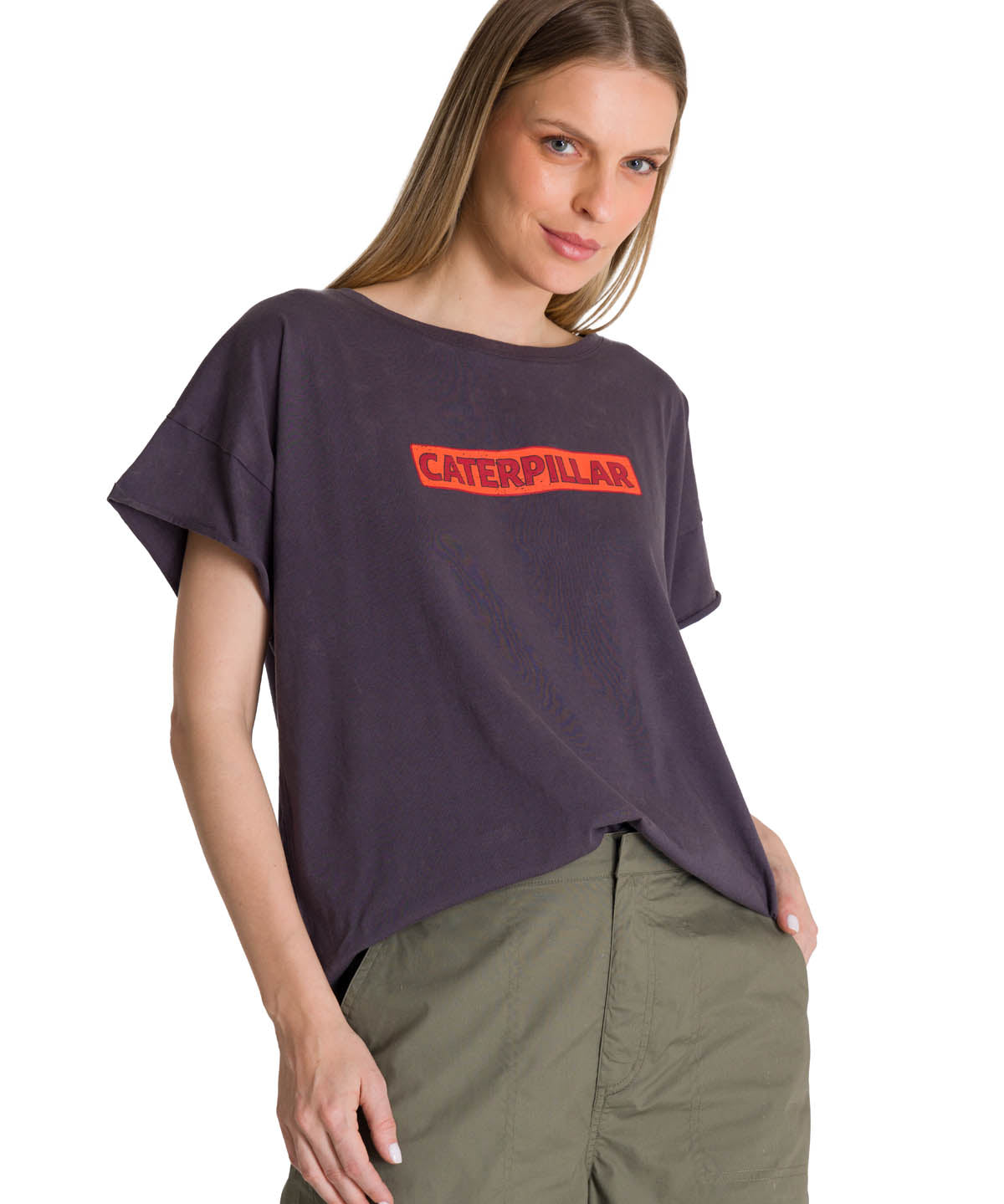 Polera Manga Corta Mujer Diseño Espalda Gris CAT