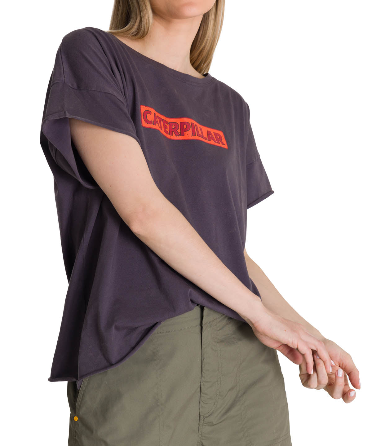 Polera Manga Corta Mujer Diseño Espalda Gris CAT