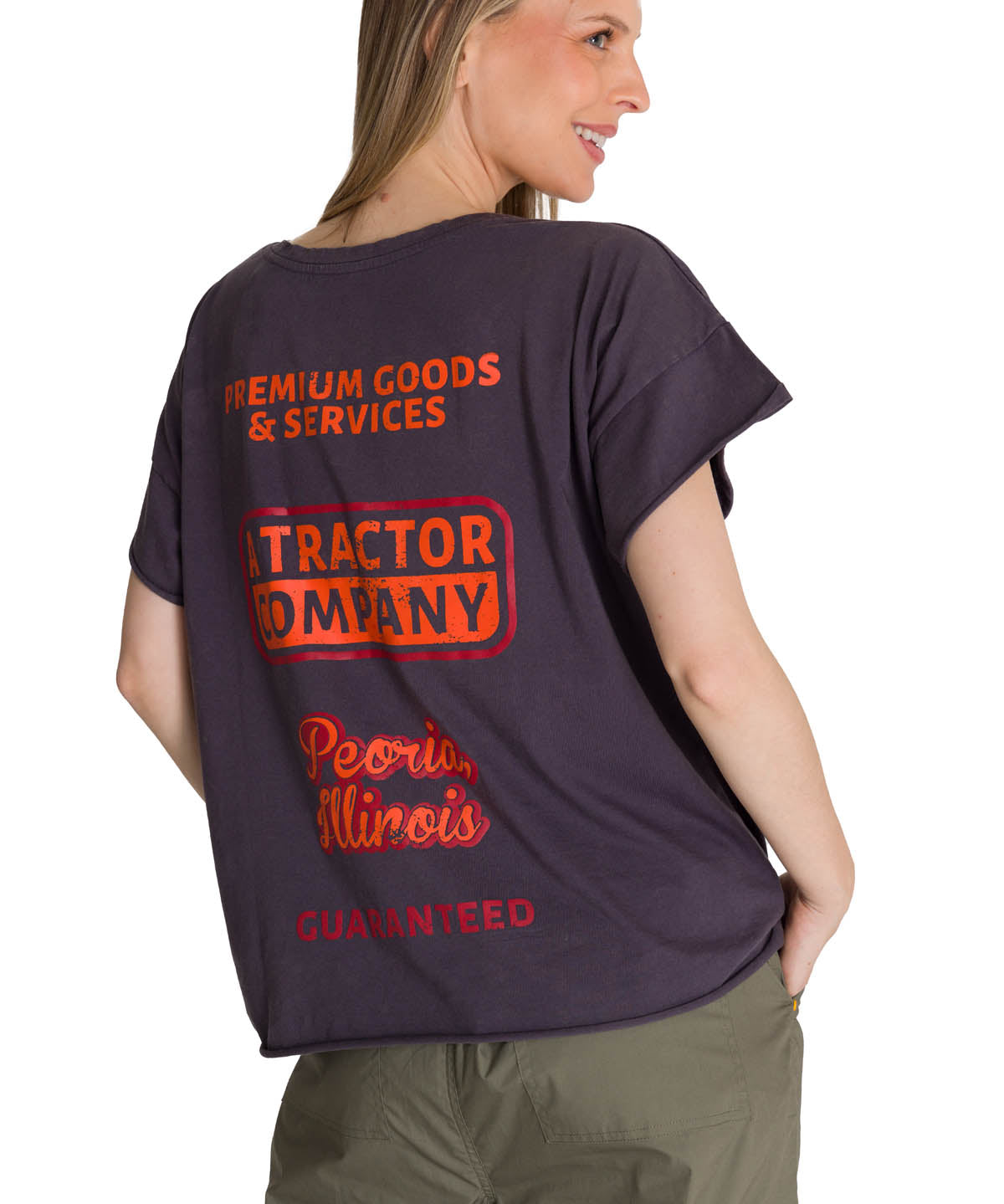 Polera Manga Corta Mujer Diseño Espalda Gris CAT