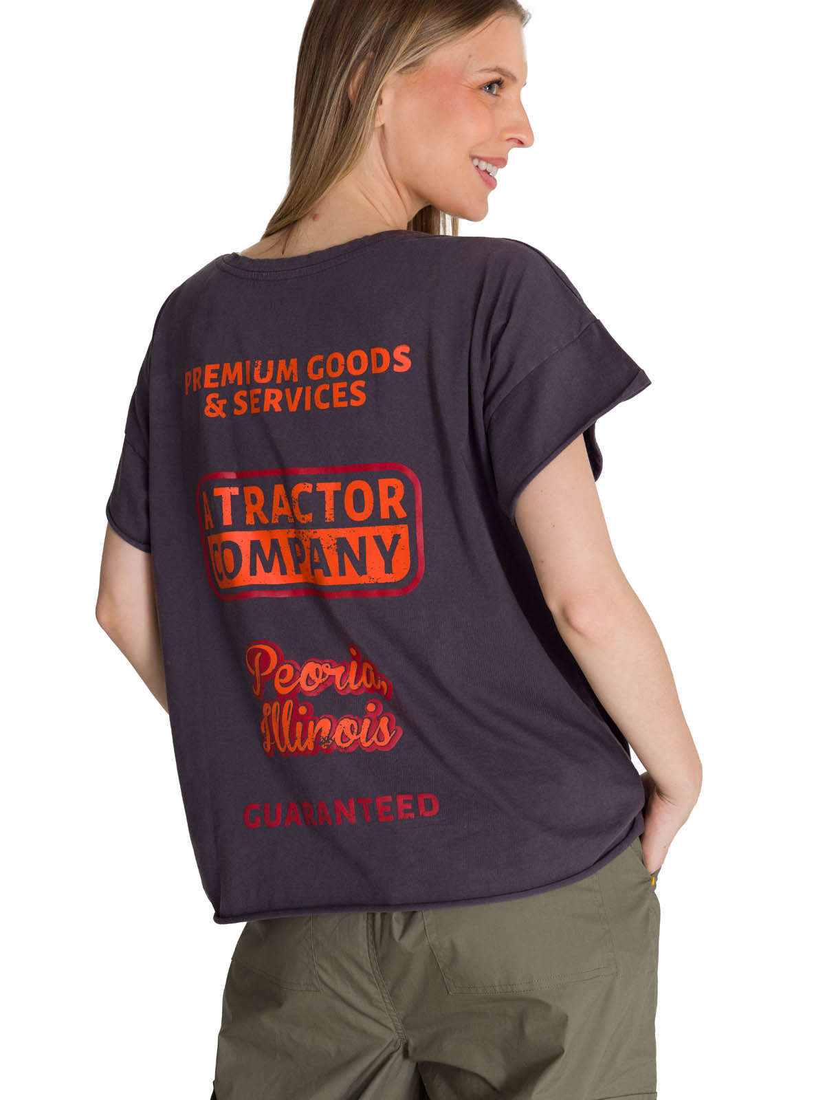 Polera Manga Corta Mujer Diseño Espalda Gris CAT