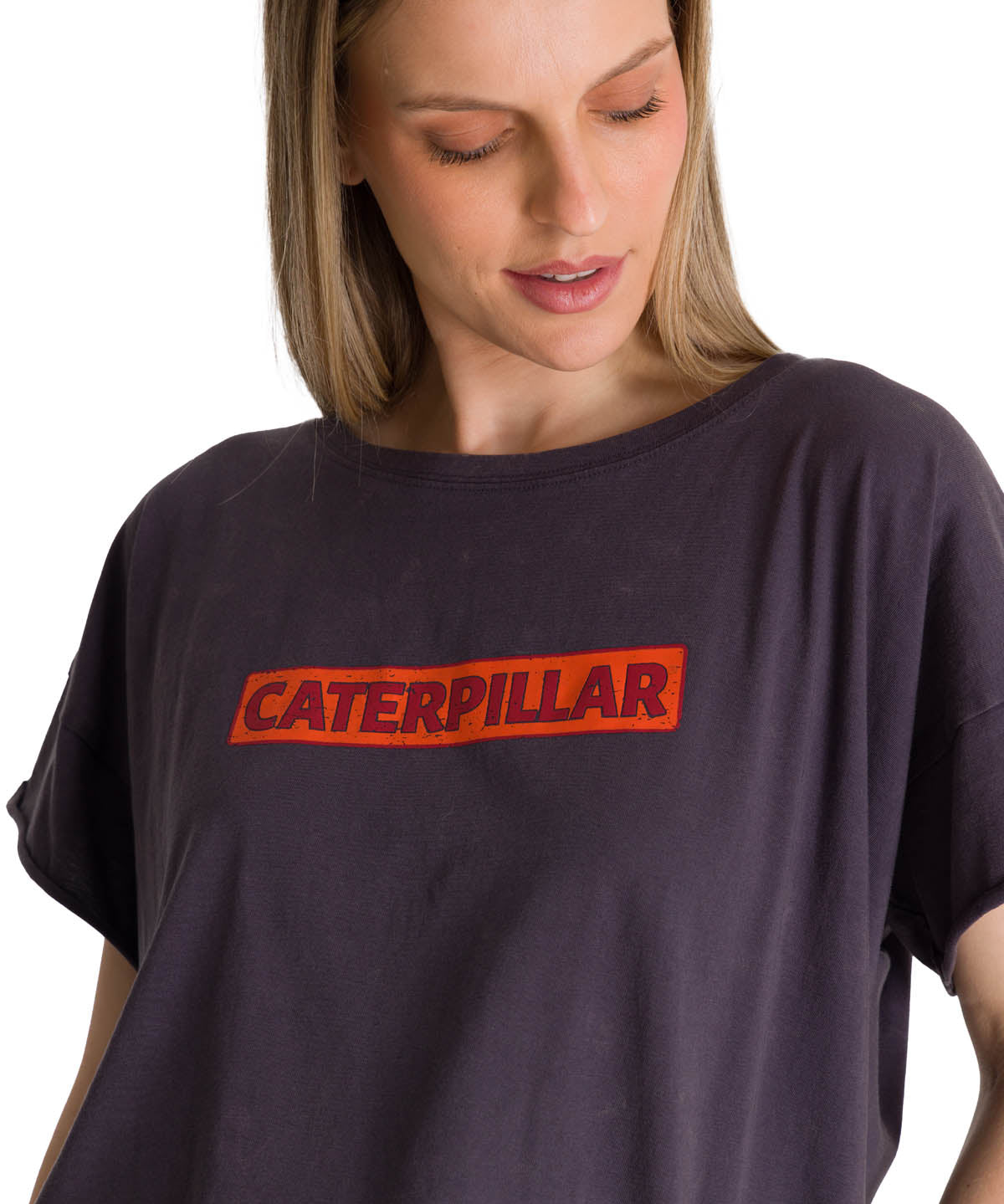 Polera Manga Corta Mujer Diseño Espalda Gris CAT