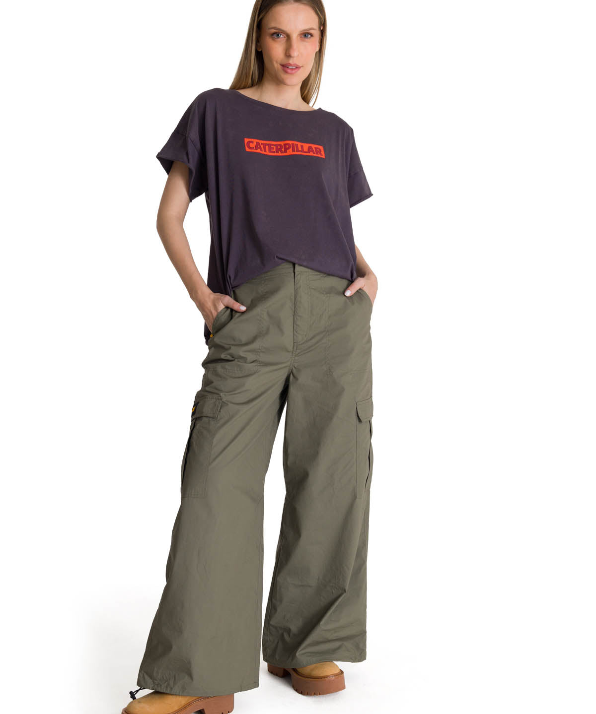 Polera Manga Corta Mujer Diseño Espalda Gris CAT