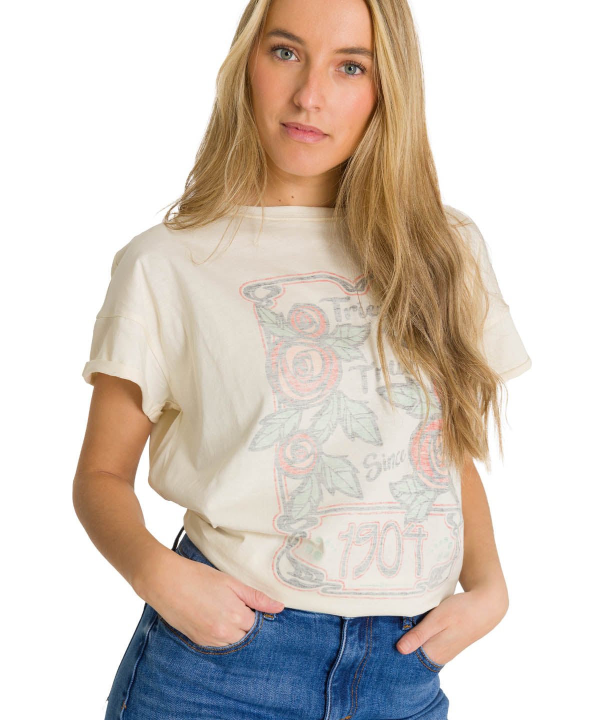 Polera Manga Corta Mujer Diseño Blanco CAT
