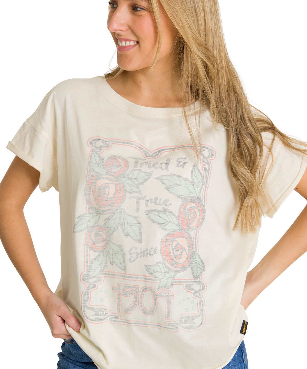 Polera Manga Corta Mujer Diseño Blanco CAT