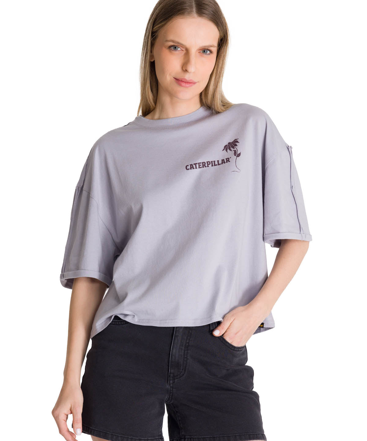 Polera Manga Corta Oversize Mujer Diseño Lila CAT