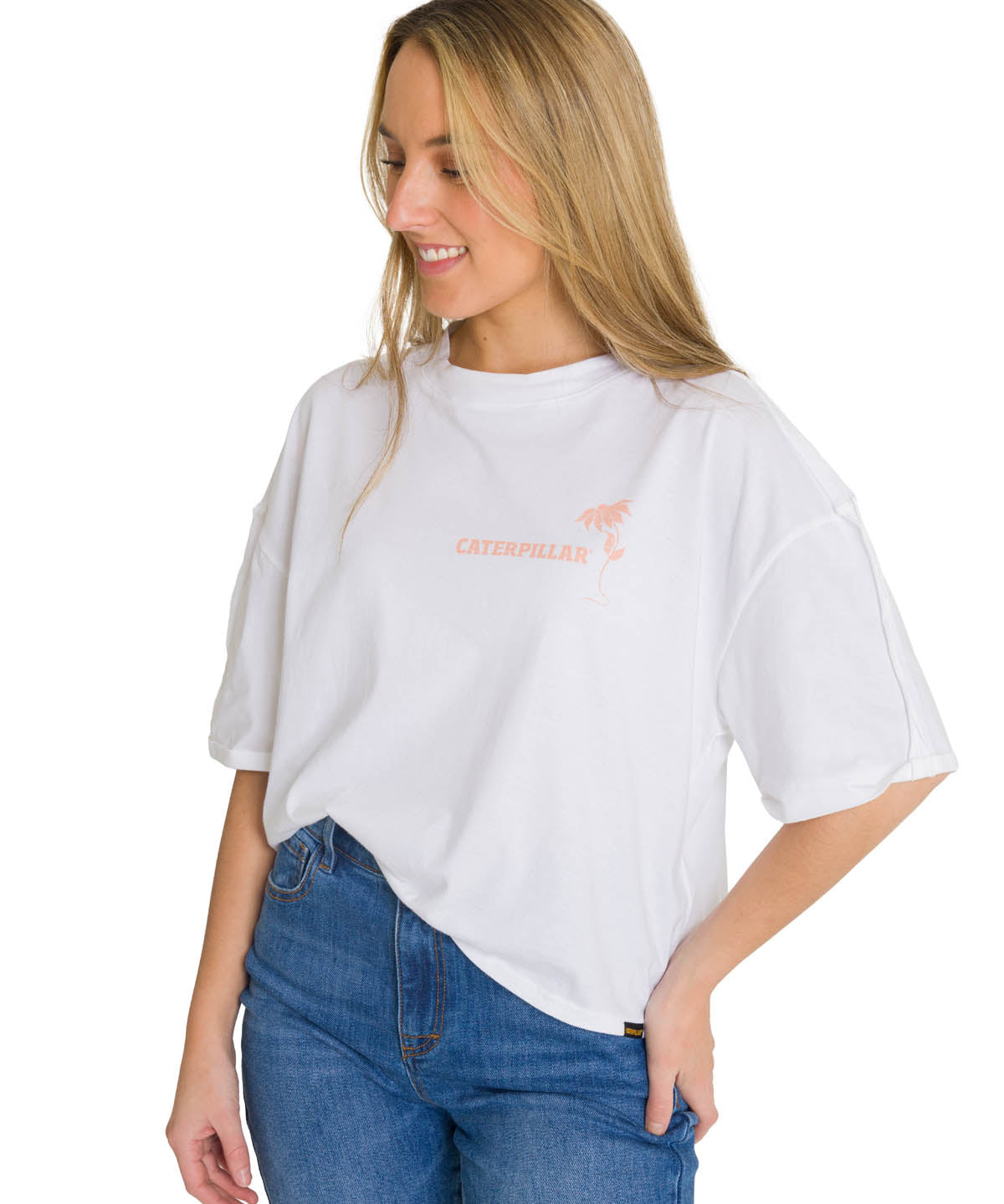 Polera Manga Corta Oversize Mujer Diseño Blanca CAT