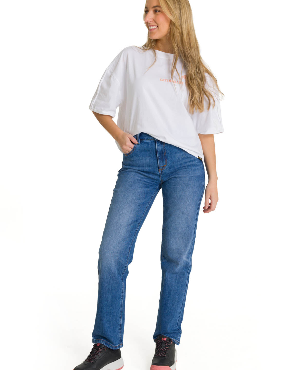 Polera Manga Corta Oversize Mujer Diseño Blanca CAT