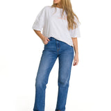 Polera Manga Corta Oversize Mujer Diseño Blanca CAT