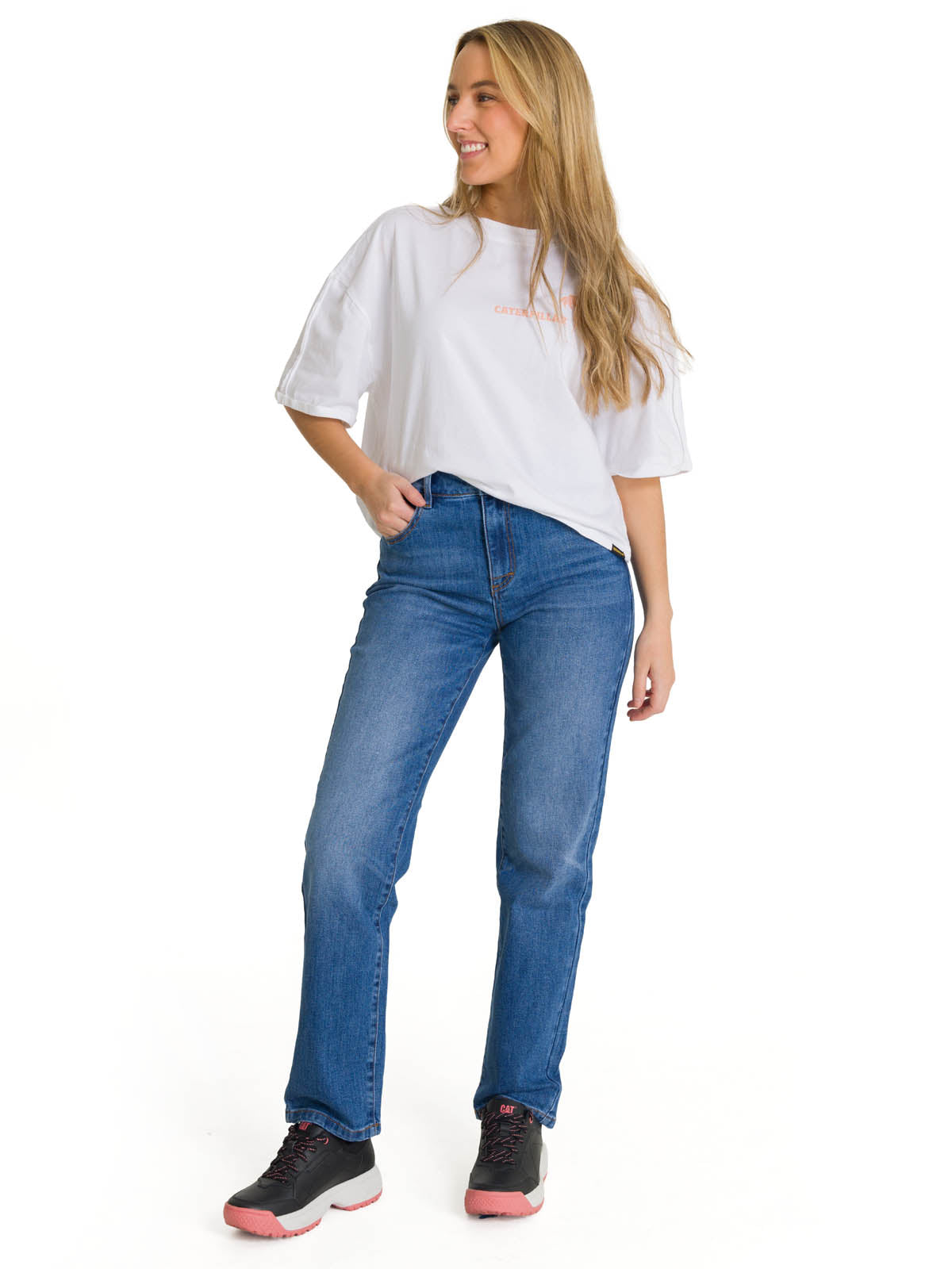 Polera Manga Corta Oversize Mujer Diseño Blanca CAT