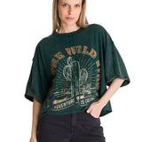 Polera Manga Corta Oversize Mujer Diseño Verde CAT