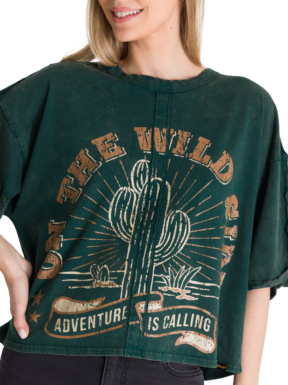 Polera Manga Corta Oversize Mujer Diseño Verde CAT