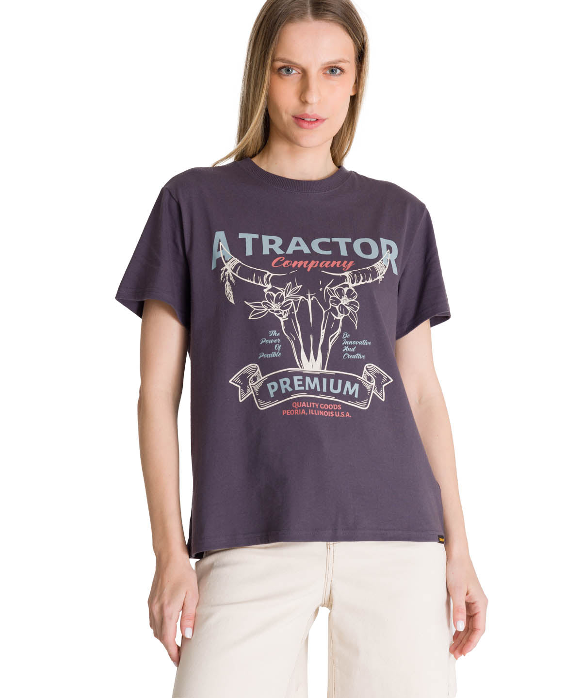 Polera Manga Corta Mujer Diseño Gris Oscuro CAT